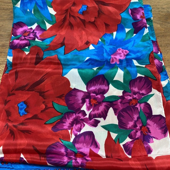 Vintage Liz Claiborne Silk Scarf Long Rectangle Gem Tones Floral Tropical Print - Picture 4 of 5